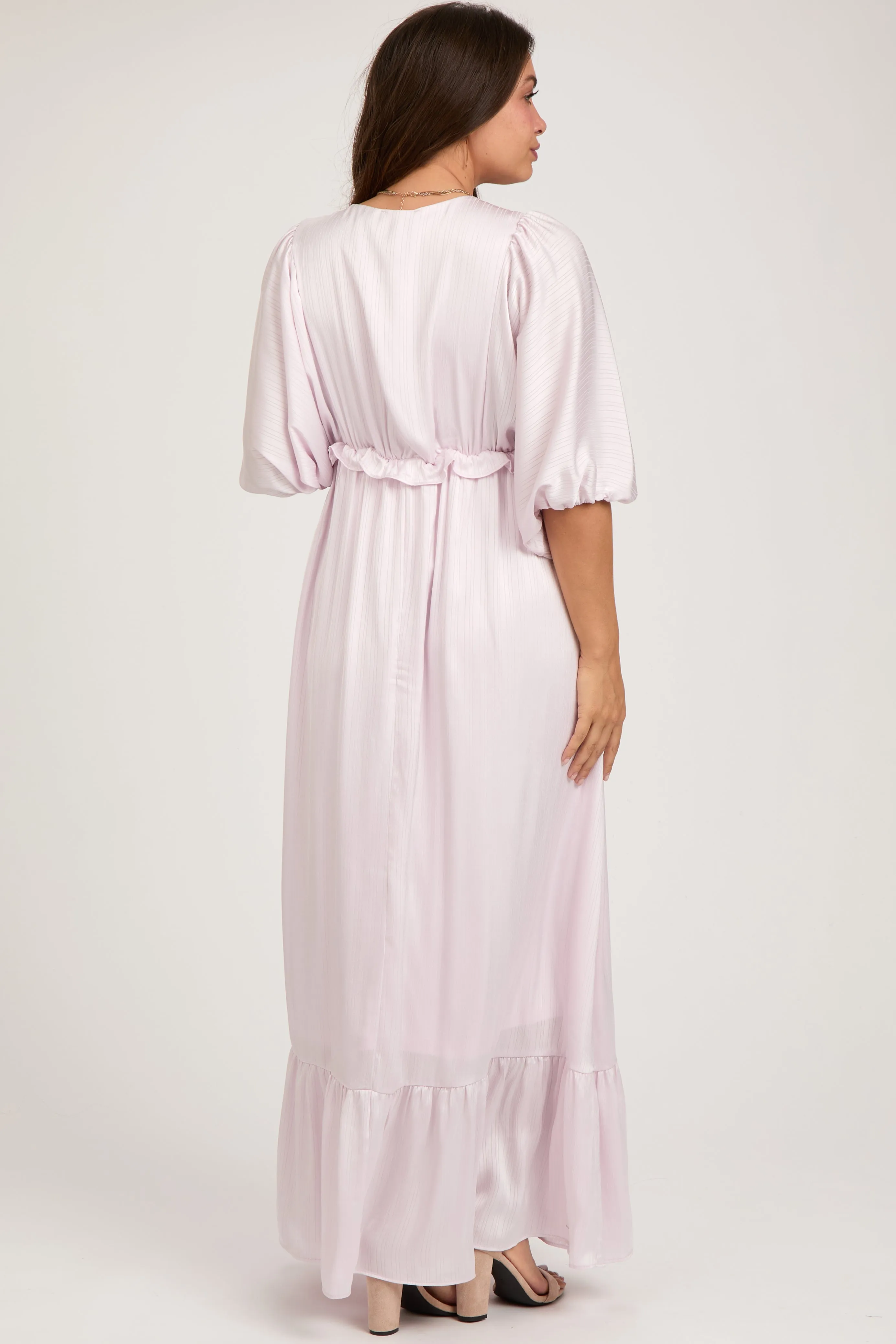 Light Pink Striped Ruffle Accent Maternity Maxi Dress sold by Pinkblush product image thumbnail 3