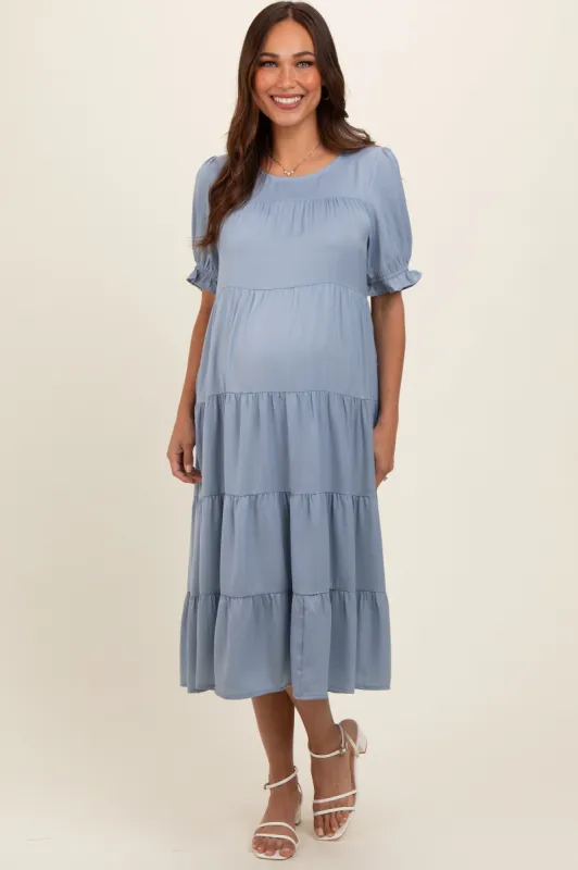 Light Blue Short Sleeve Maternity Dress sold by Pinkblush