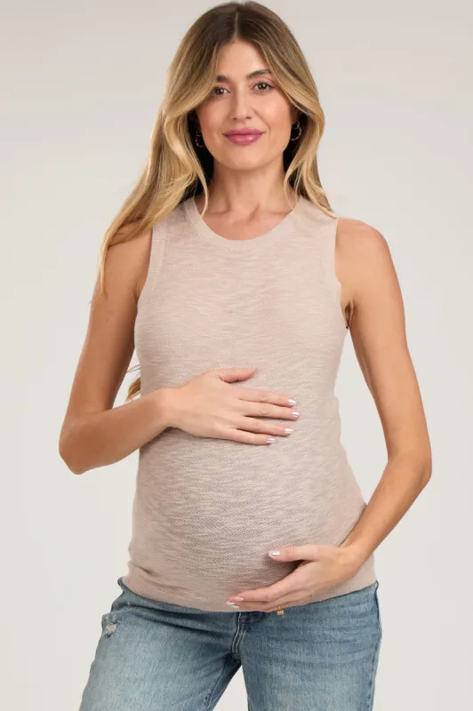 Taupe Knit Sleeveless Maternity Top sold by Pinkblush