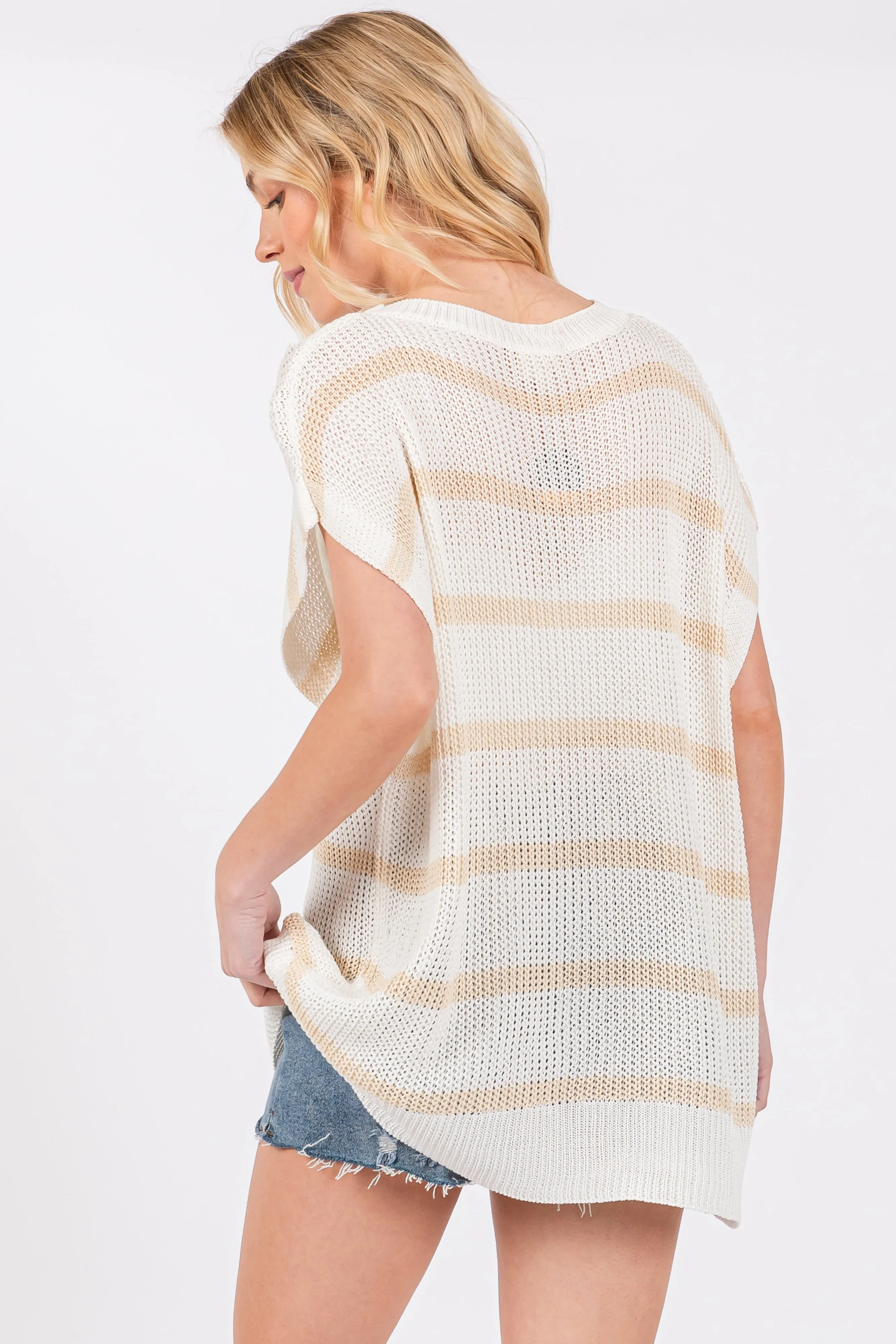 Taupe Striped Drop Shoulder Sweater Top sold by Pinkblush product image thumbnail 3