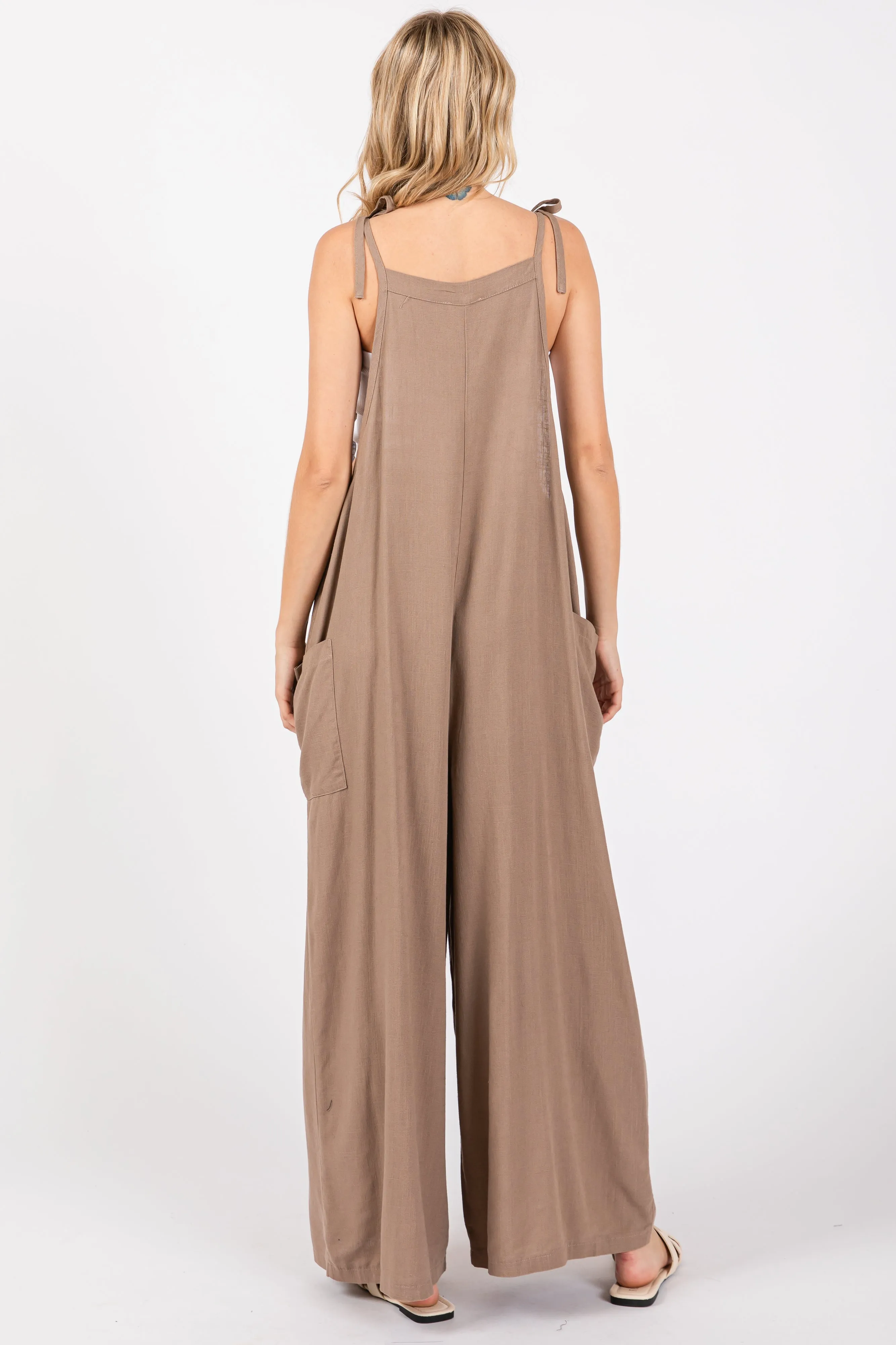 Mocha Linen Shoulder Tie Jumpsuit sold by Pinkblush product image thumbnail 3