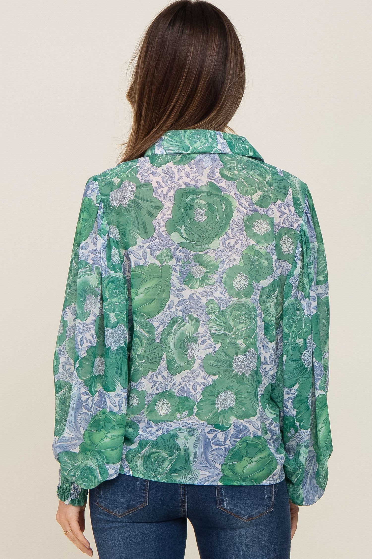 Green Floral Button Up Maternity Blouse sold by Pinkblush product image thumbnail 3