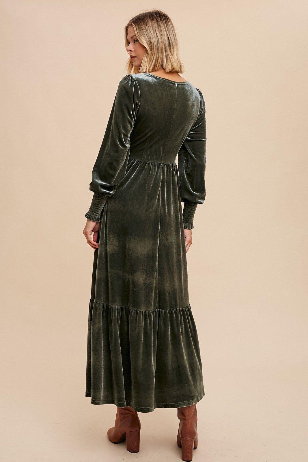 Olive Folklore Embroidered Velvet Dress sold by Pinkblush product image thumbnail 3