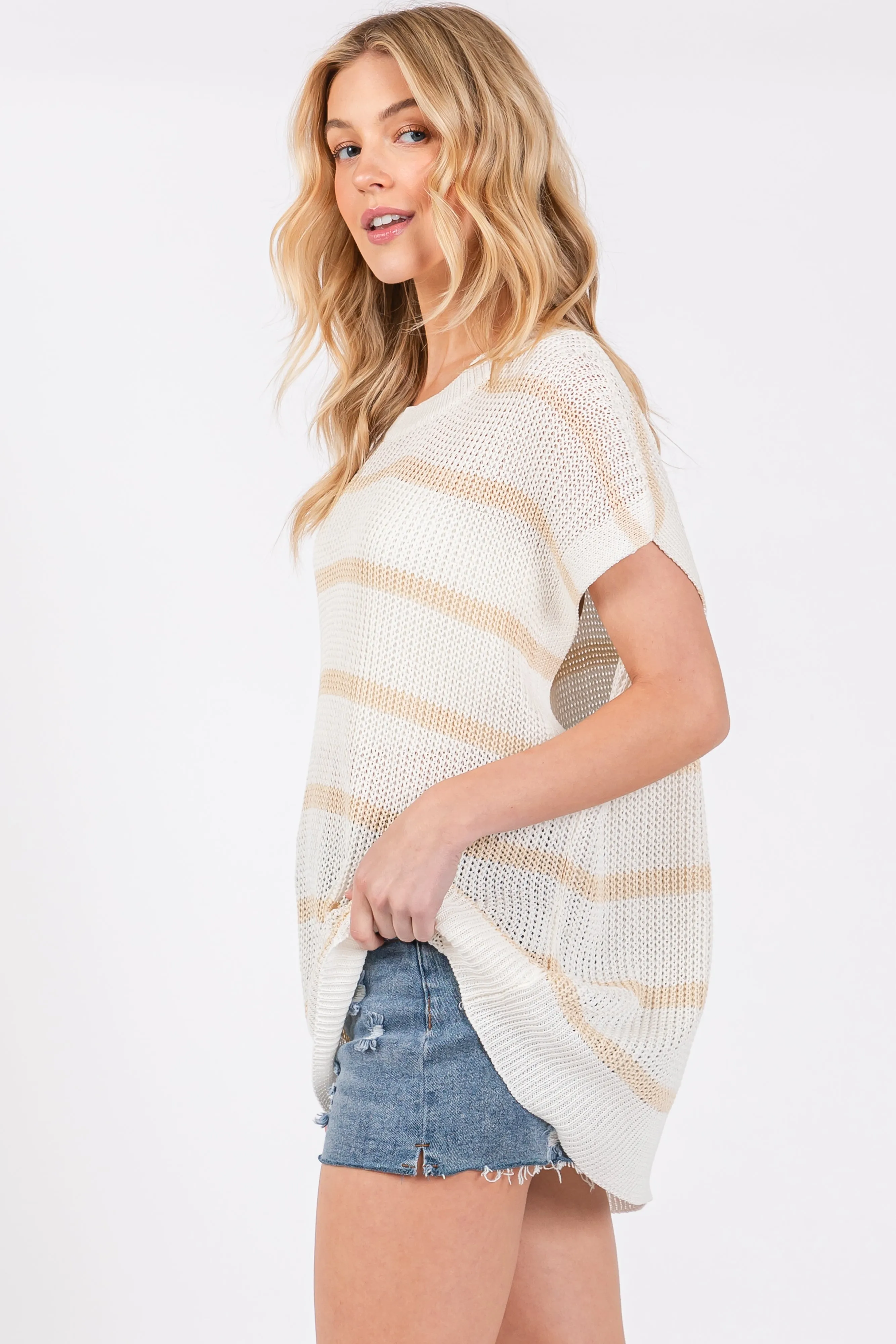 Taupe Striped Drop Shoulder Sweater Top sold by Pinkblush product image thumbnail 2