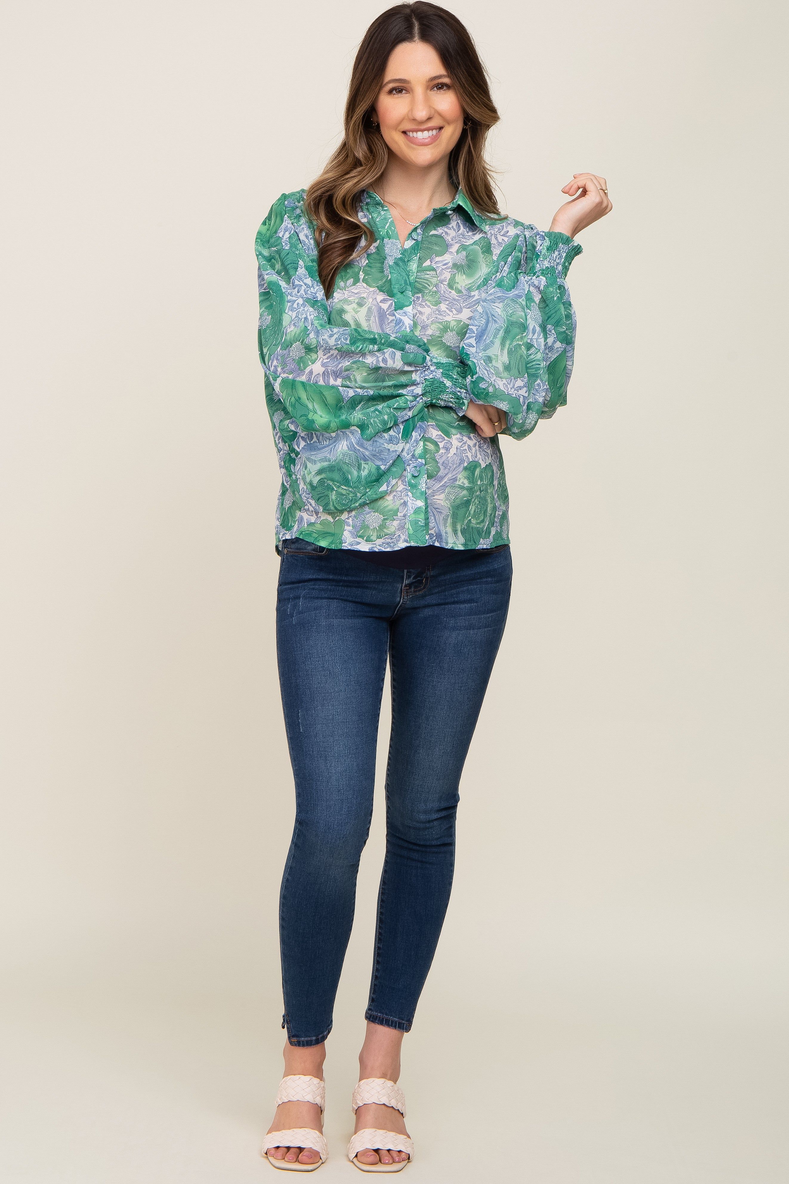 Green Floral Button Up Maternity Blouse sold by Pinkblush product image thumbnail 4