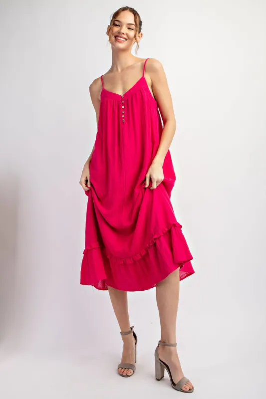 Fuchsia Button Front Pocketed Midi Dress sold by Pinkblush