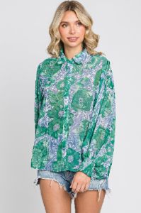 Green Floral Button Up Maternity Blouse sold by Pinkblush