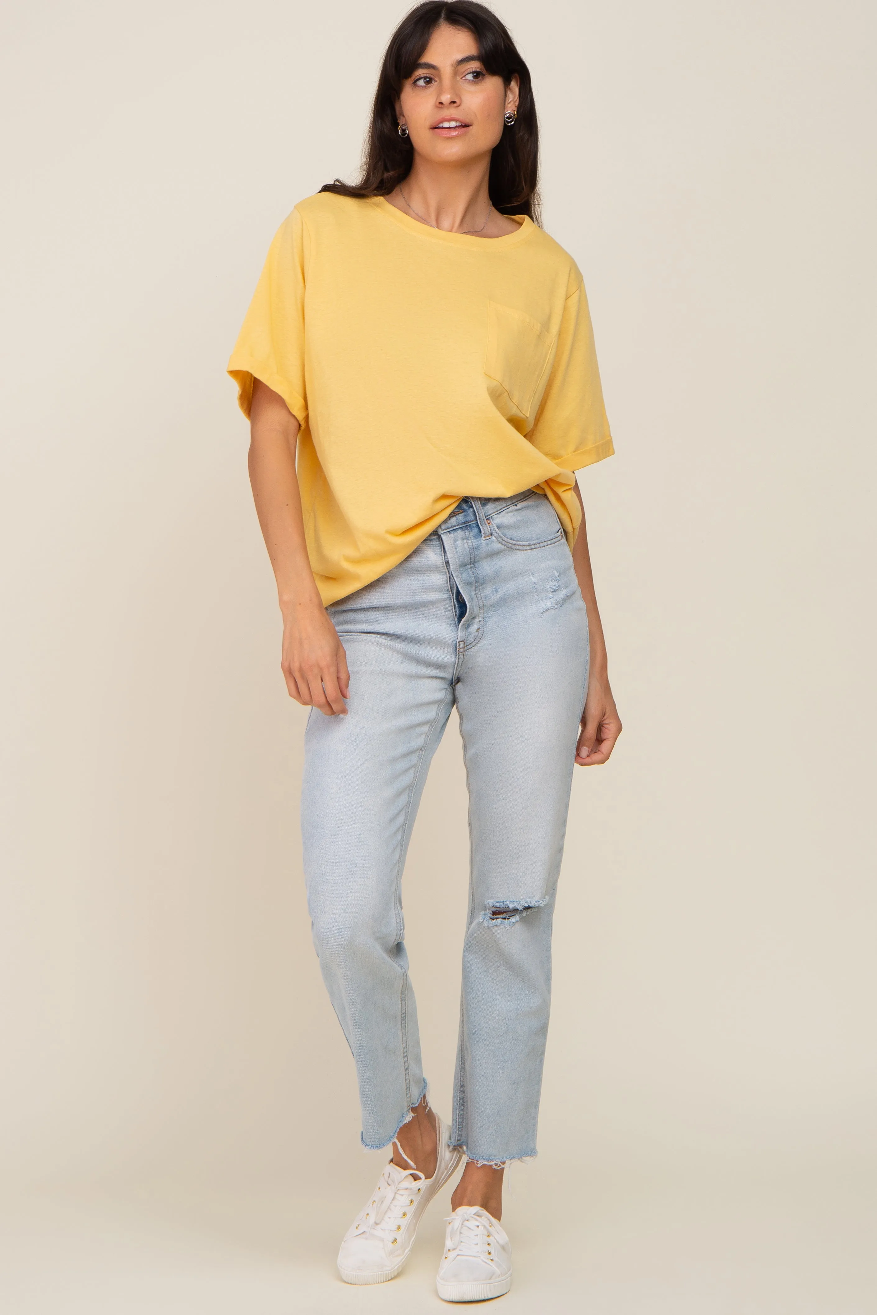 Yellow Oversized Pocket Front Short Sleeve Top sold by Pinkblush product image thumbnail 5