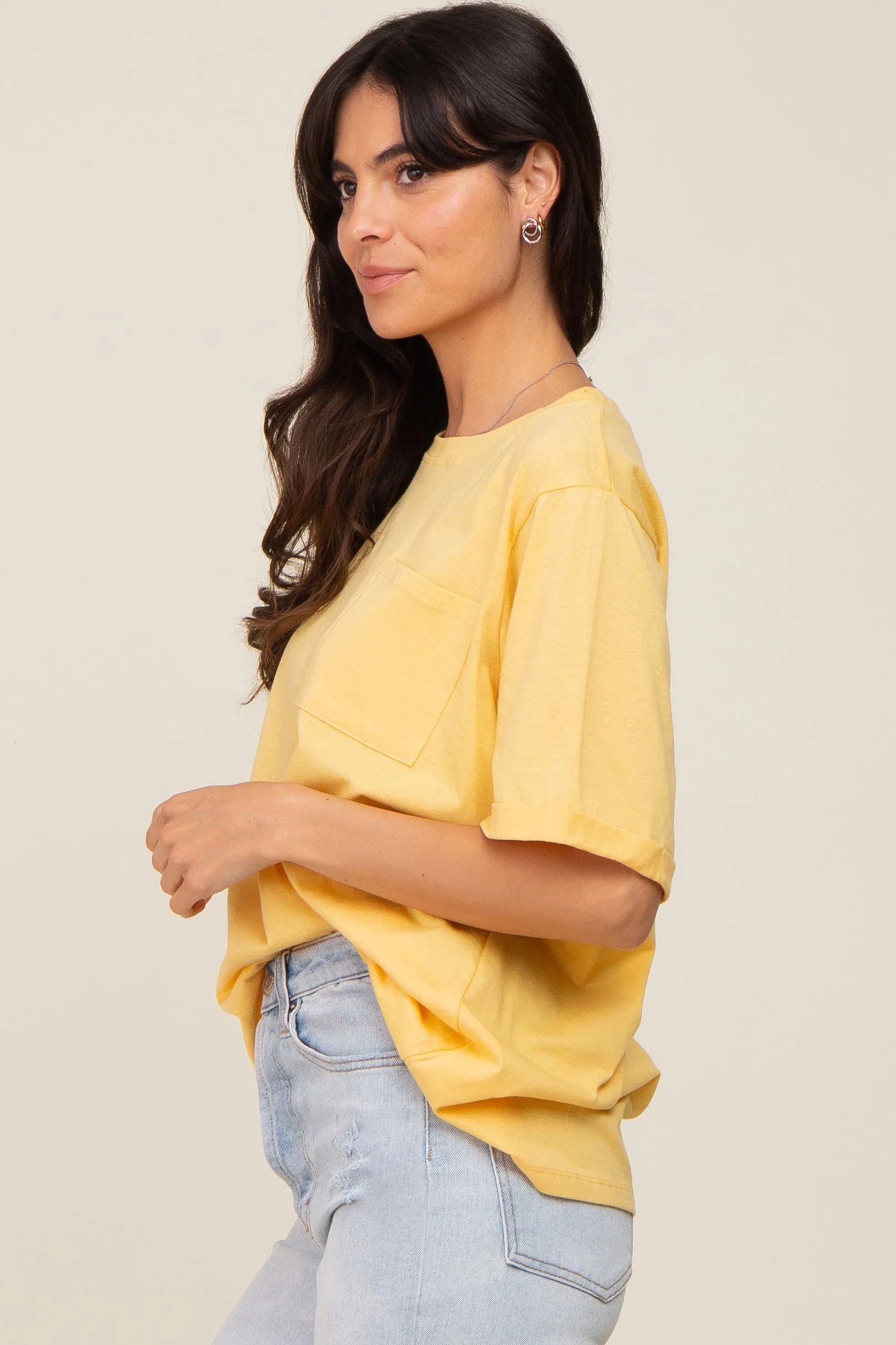Yellow Oversized Pocket Front Short Sleeve Top sold by Pinkblush product image thumbnail 2