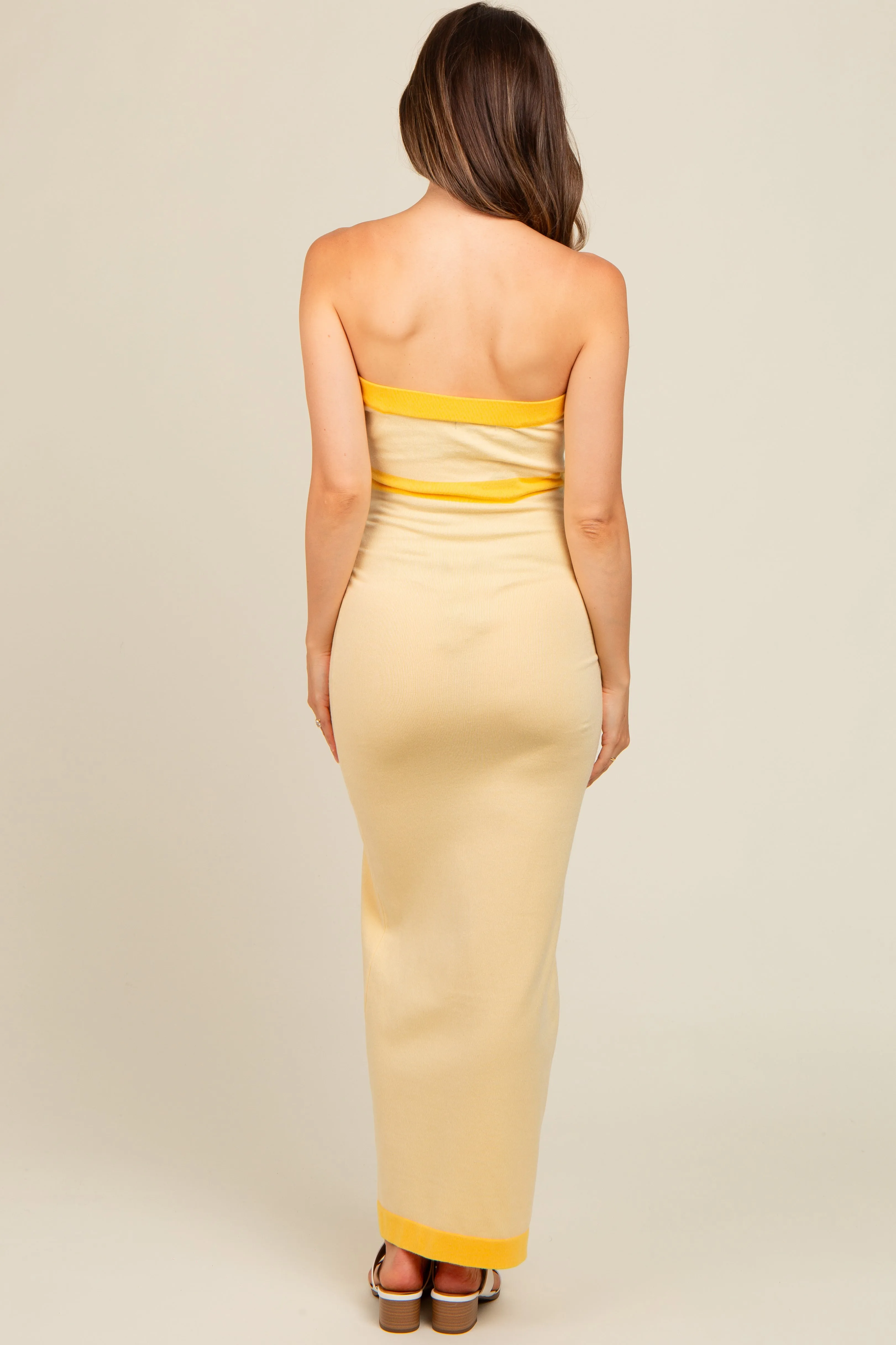 Yellow Strapless Contrast Trim Maternity Maxi Dress sold by Pinkblush product image thumbnail 3