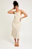 Cream Twist Detail U-Neck Midi Dress sold by Pinkblush