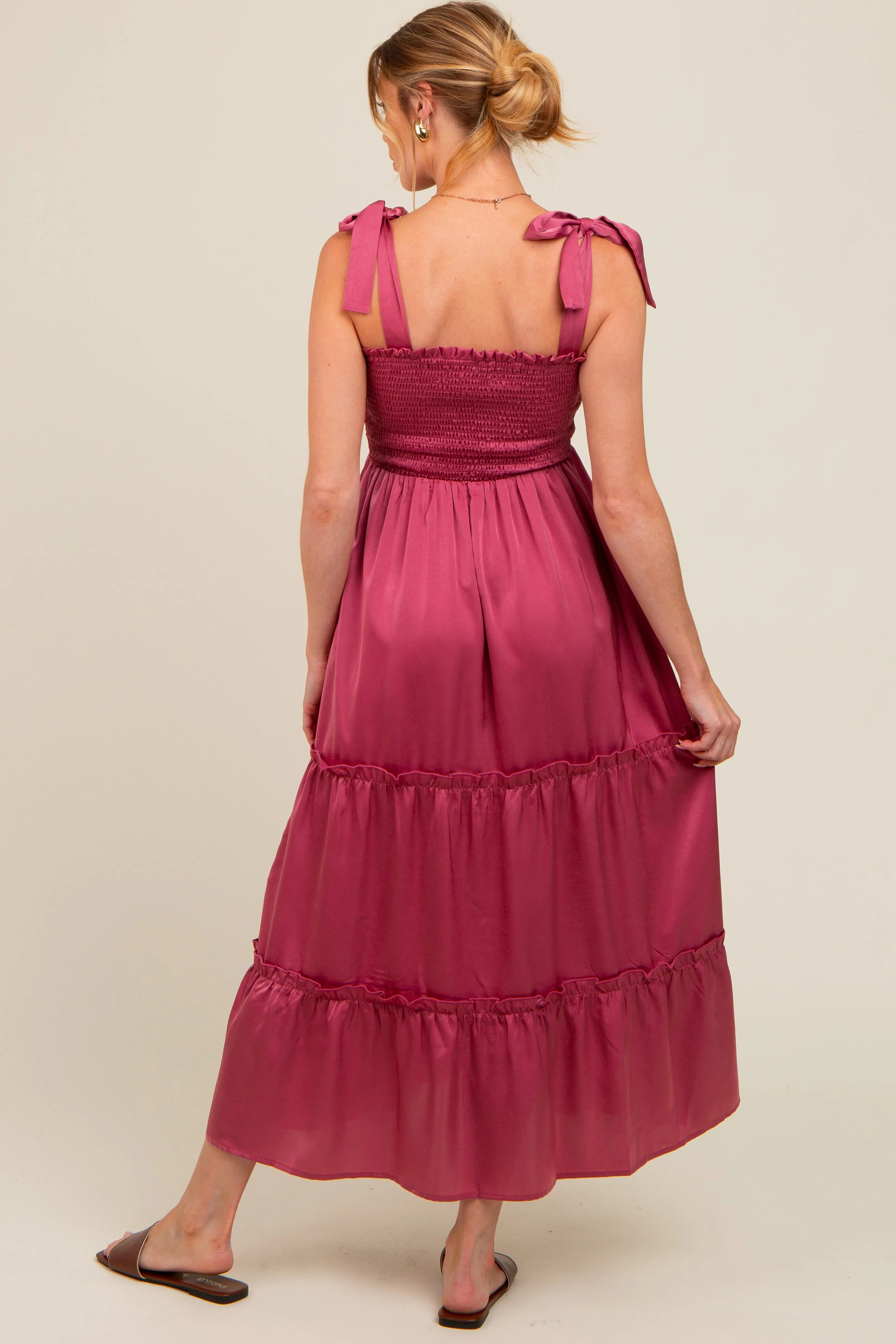 Mauve Satin Smocked Maternity Maxi Dress sold by Pinkblush product image thumbnail 2