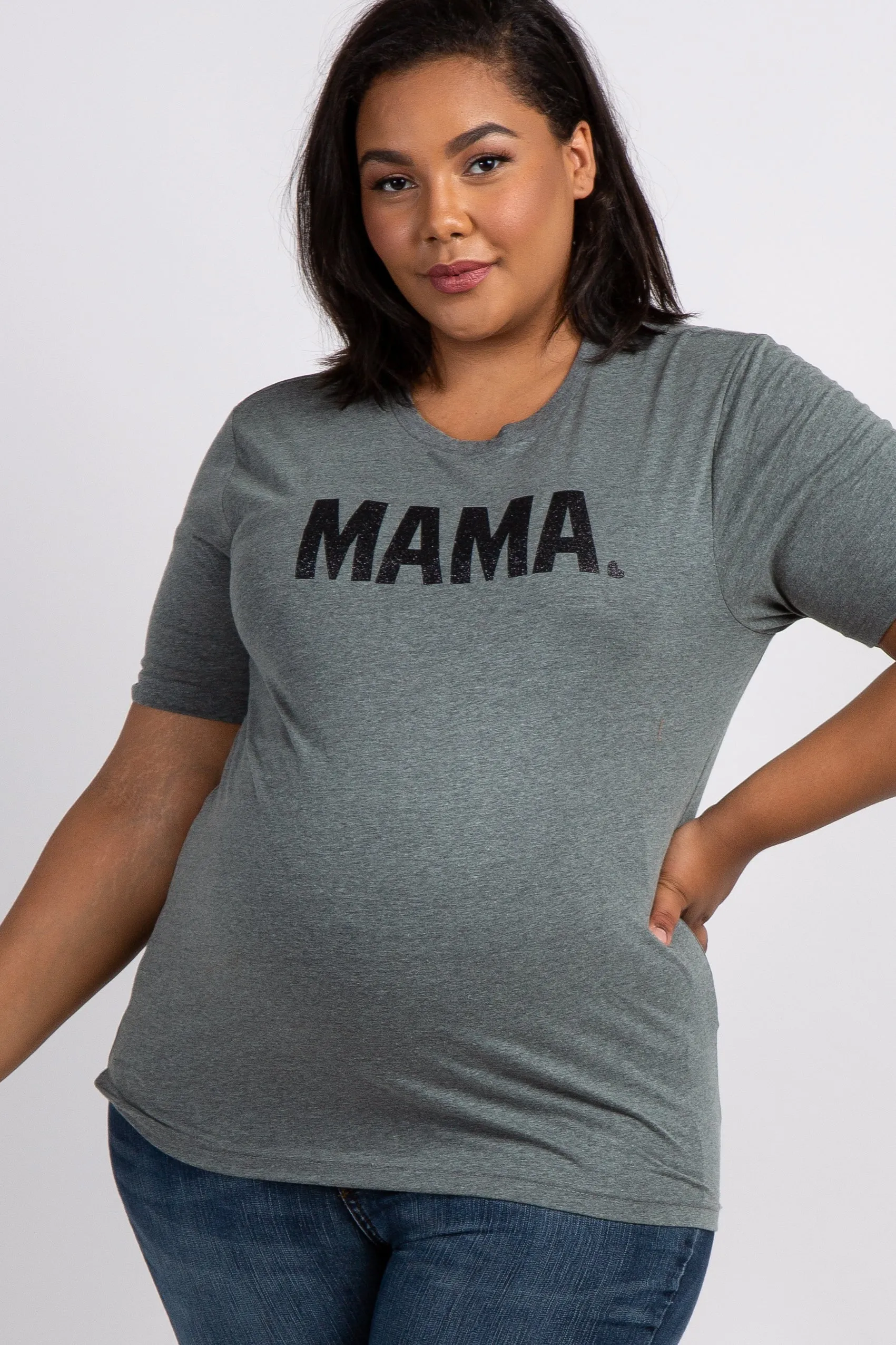 Grey Mama Glitter Graphic Plus Maternity Top sold by Pinkblush