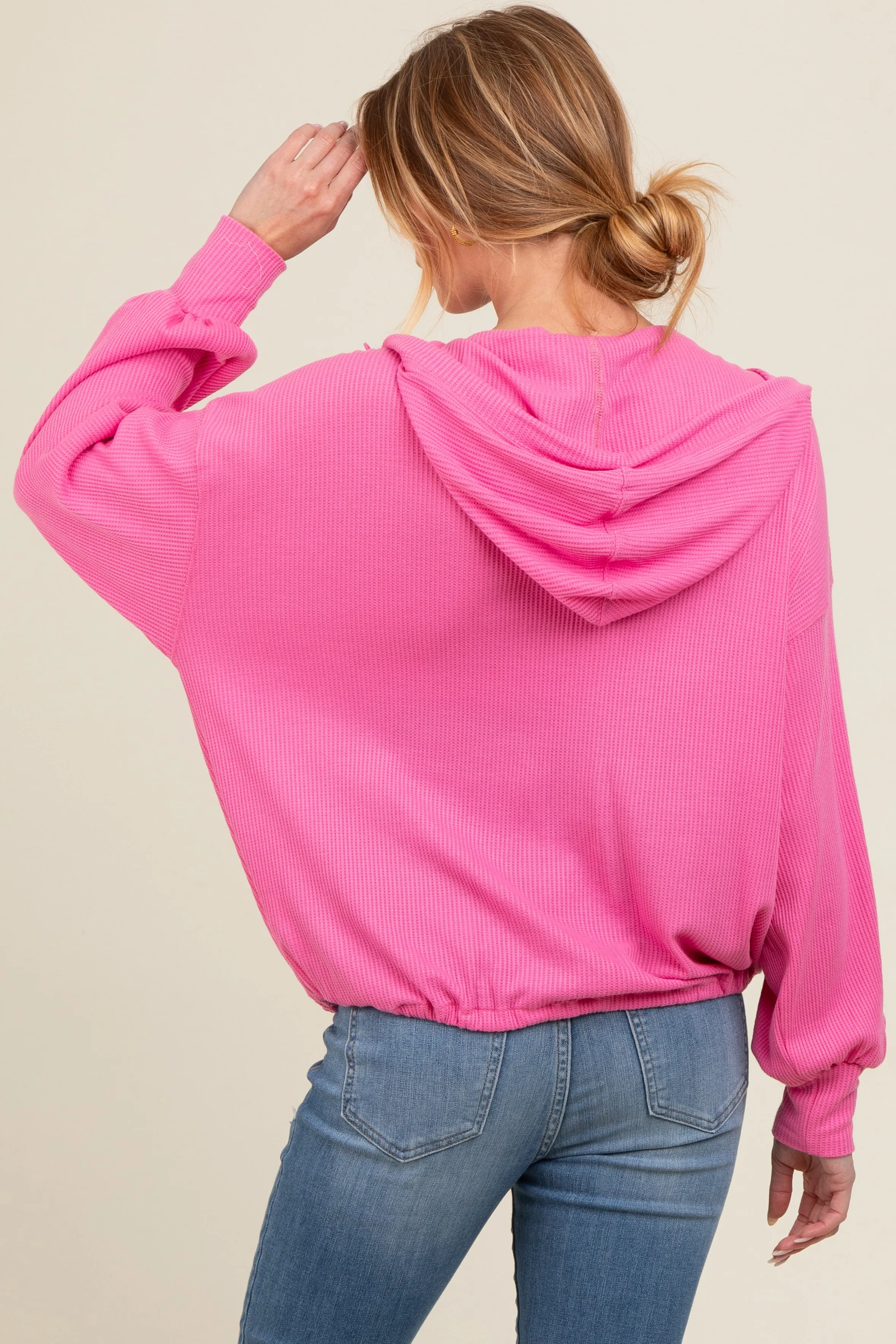 Pink Waffle Knit Half Zip Relaxed Fit Maternity Hoodie sold by Pinkblush product image thumbnail 3