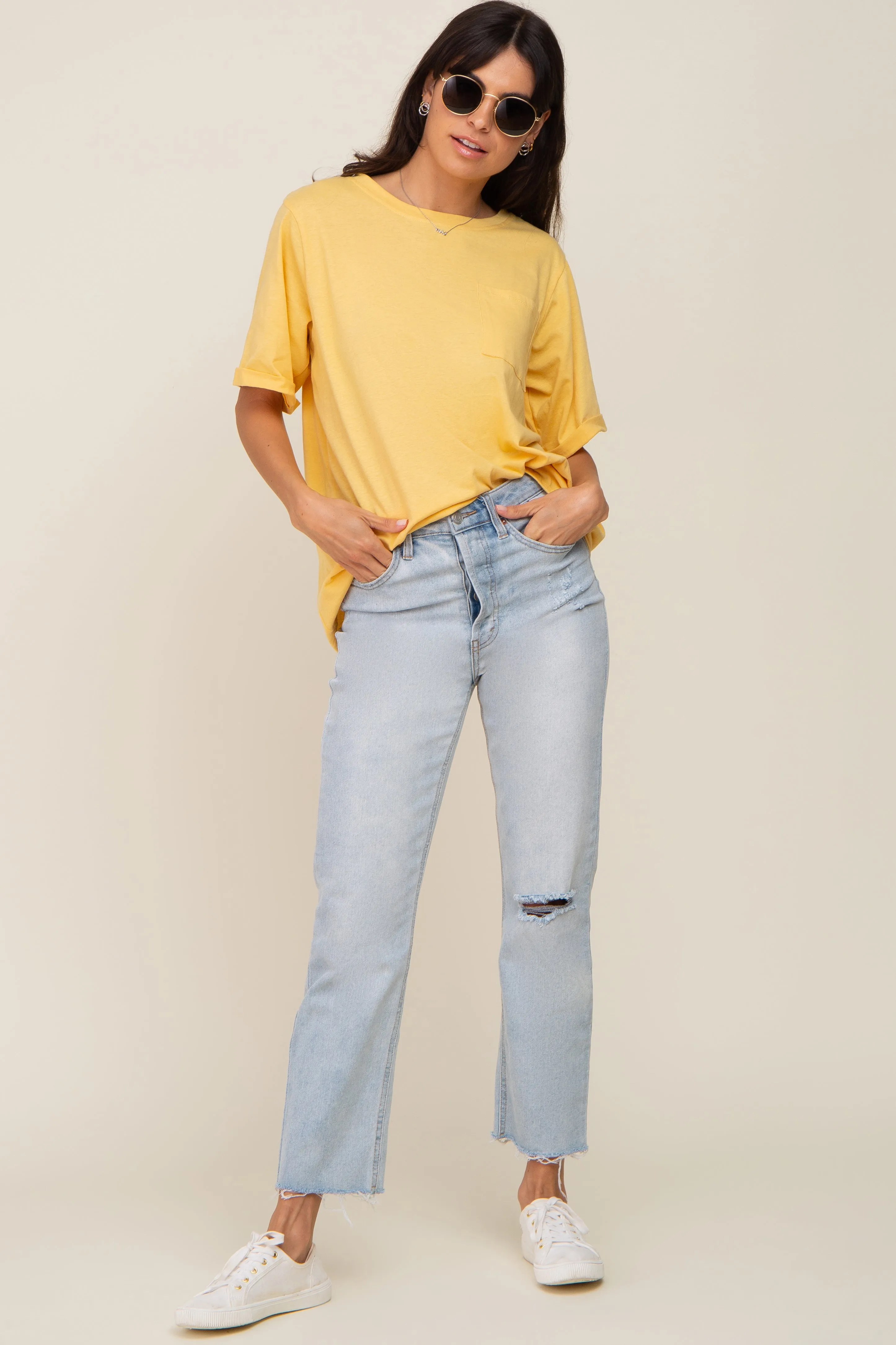 Yellow Oversized Pocket Front Short Sleeve Top sold by Pinkblush product image thumbnail 4