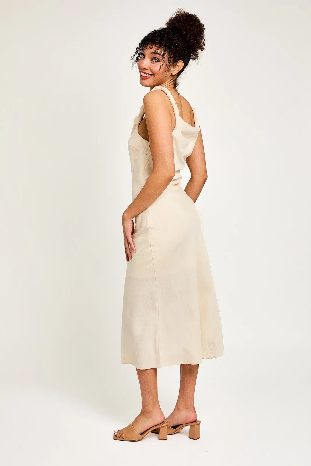 Cream Twist Detail U-Neck Midi Dress sold by Pinkblush product image thumbnail 3