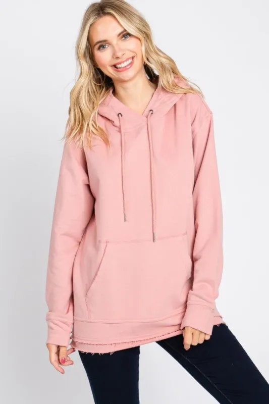 Mauve Raw Hem Hooded Sweatshirt sold by Pinkblush