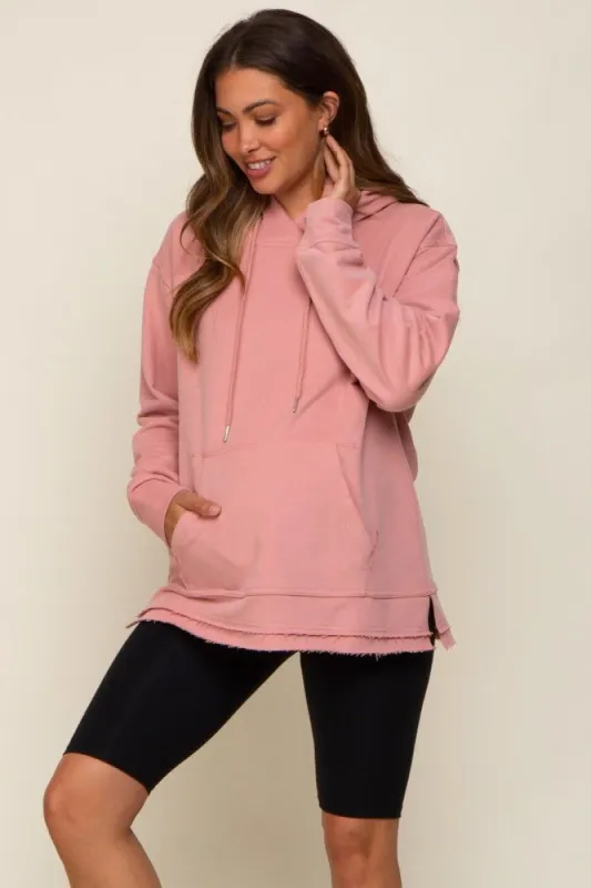 Mauve Raw Hem Maternity Hooded Sweatshirt sold by Pinkblush