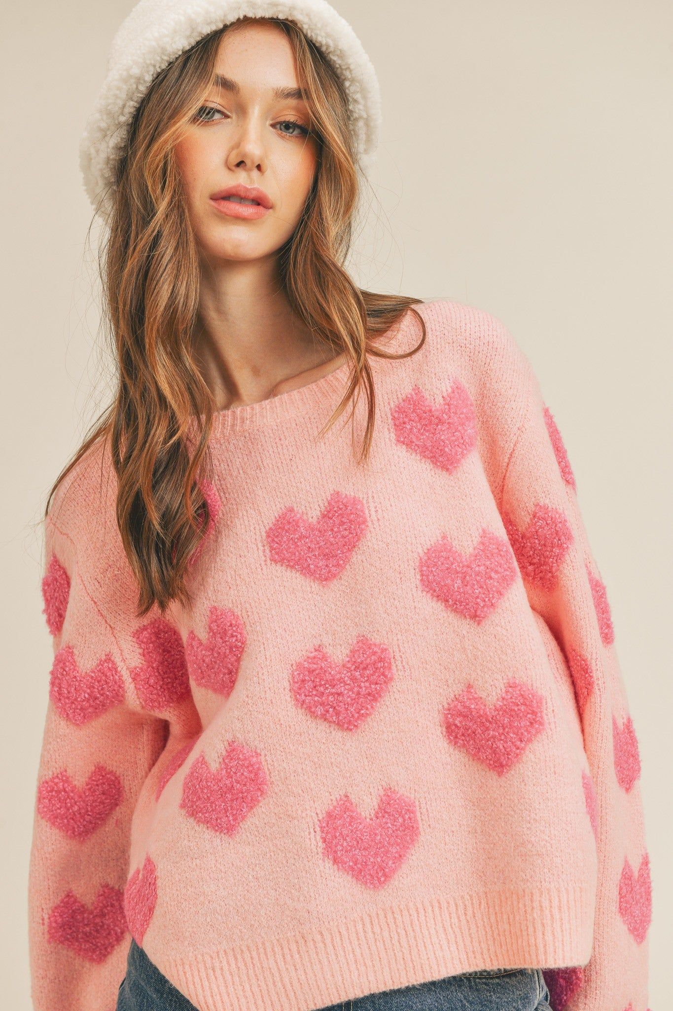 Pink Fuzzy Heart Sweater sold by Pinkblush