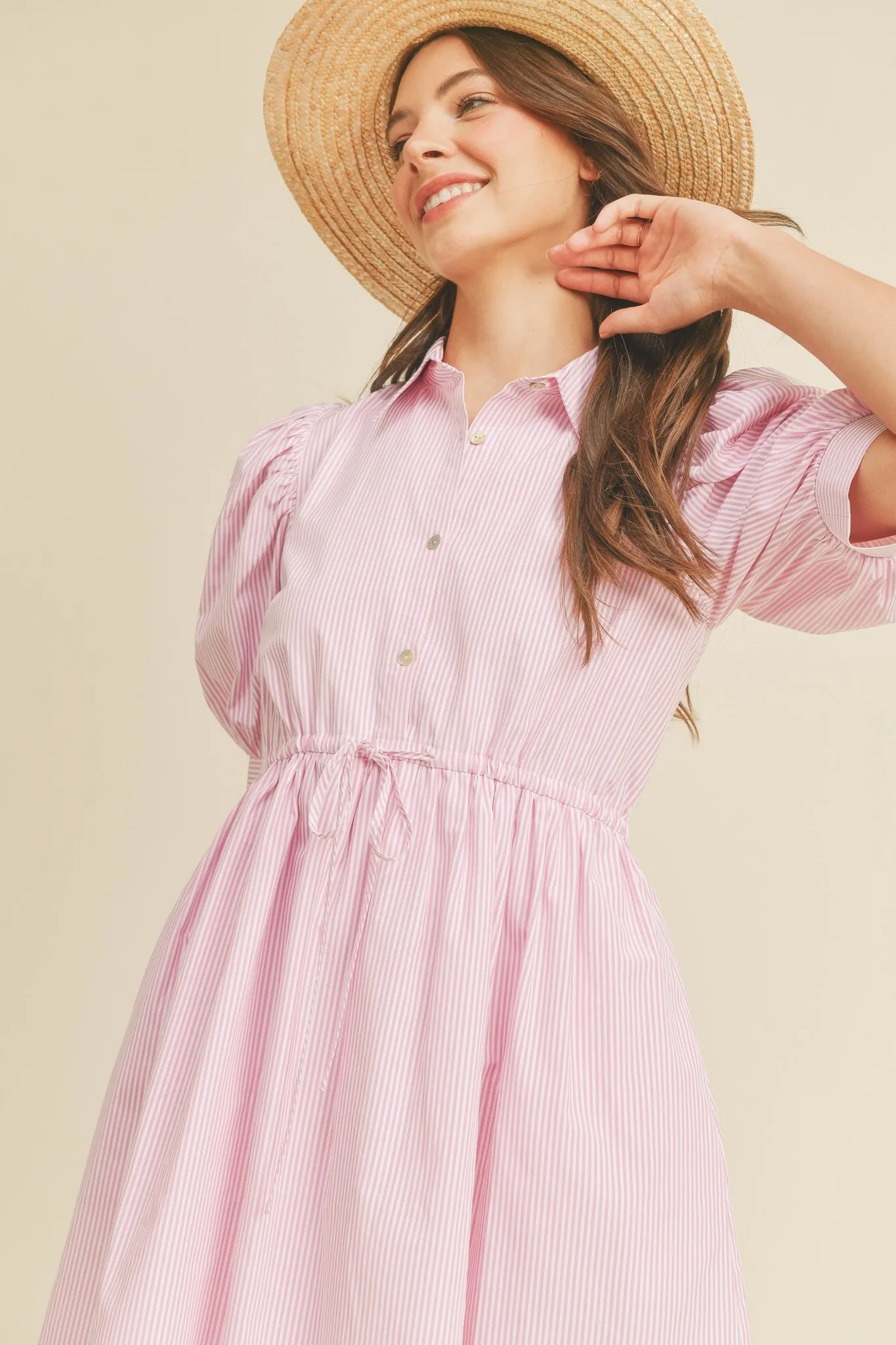 Pink Pin Stripe Striped Button Down Mini Dress sold by Pinkblush product image thumbnail 5
