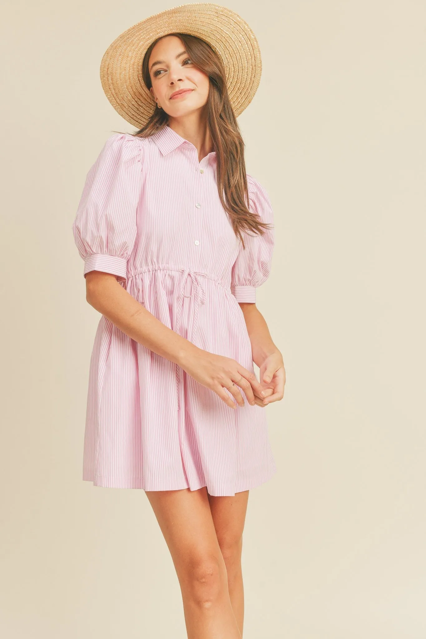 Pink Pin Stripe Striped Button Down Mini Dress sold by Pinkblush product image thumbnail 2