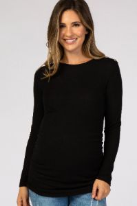 Black Soft Knit Button Shoulder Ruched Side Maternity Top sold by Pinkblush