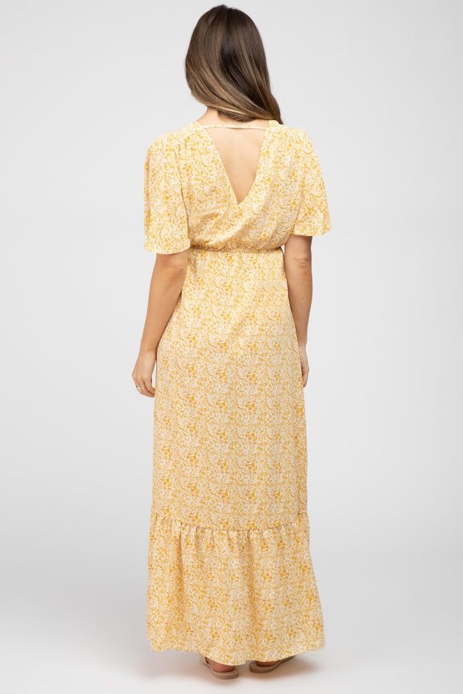 Yellow Floral Wrap Maternity Midi Dress sold by Pinkblush product image thumbnail 3