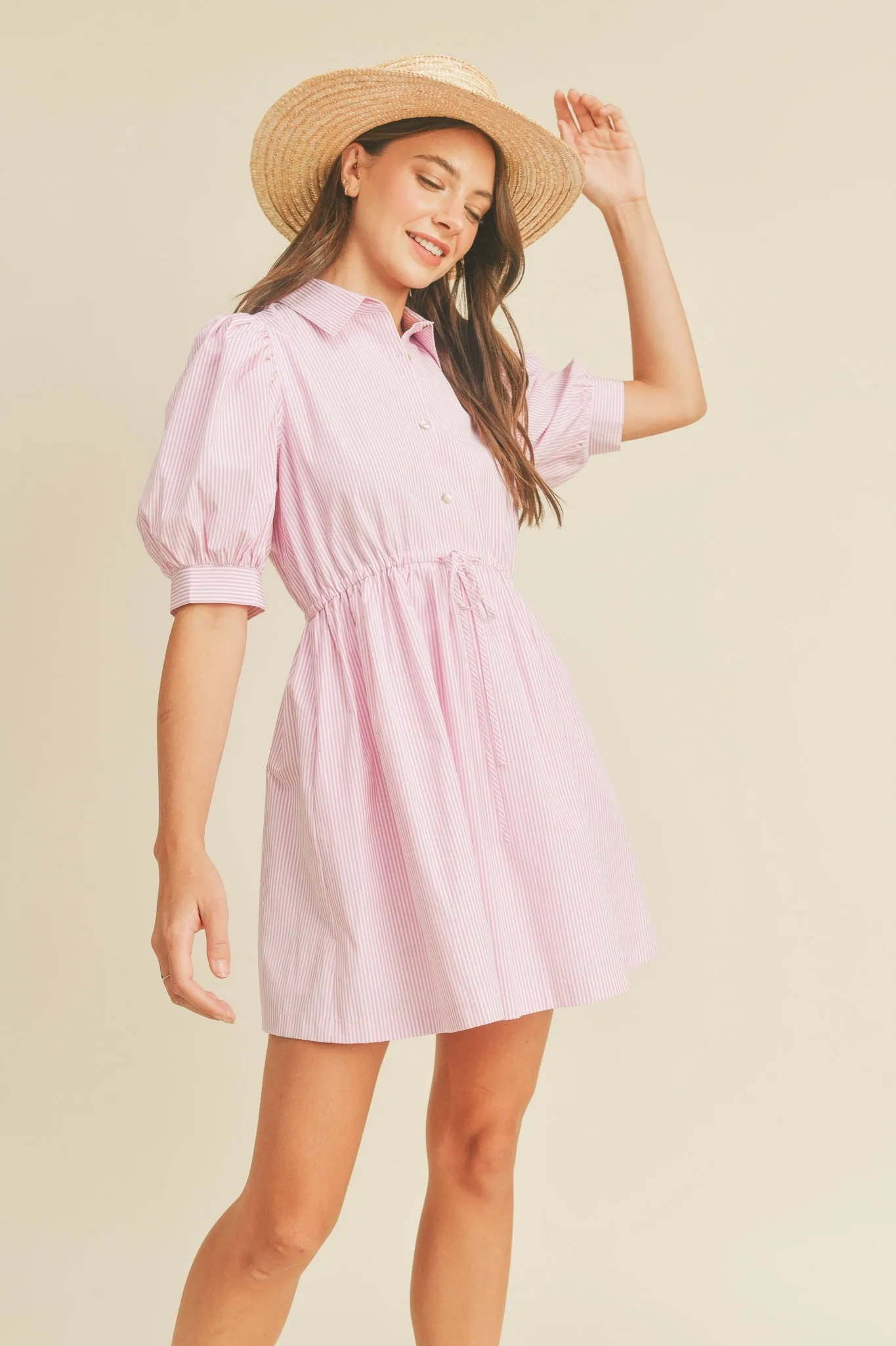 Pink Pin Stripe Striped Button Down Mini Dress sold by Pinkblush product image thumbnail 3