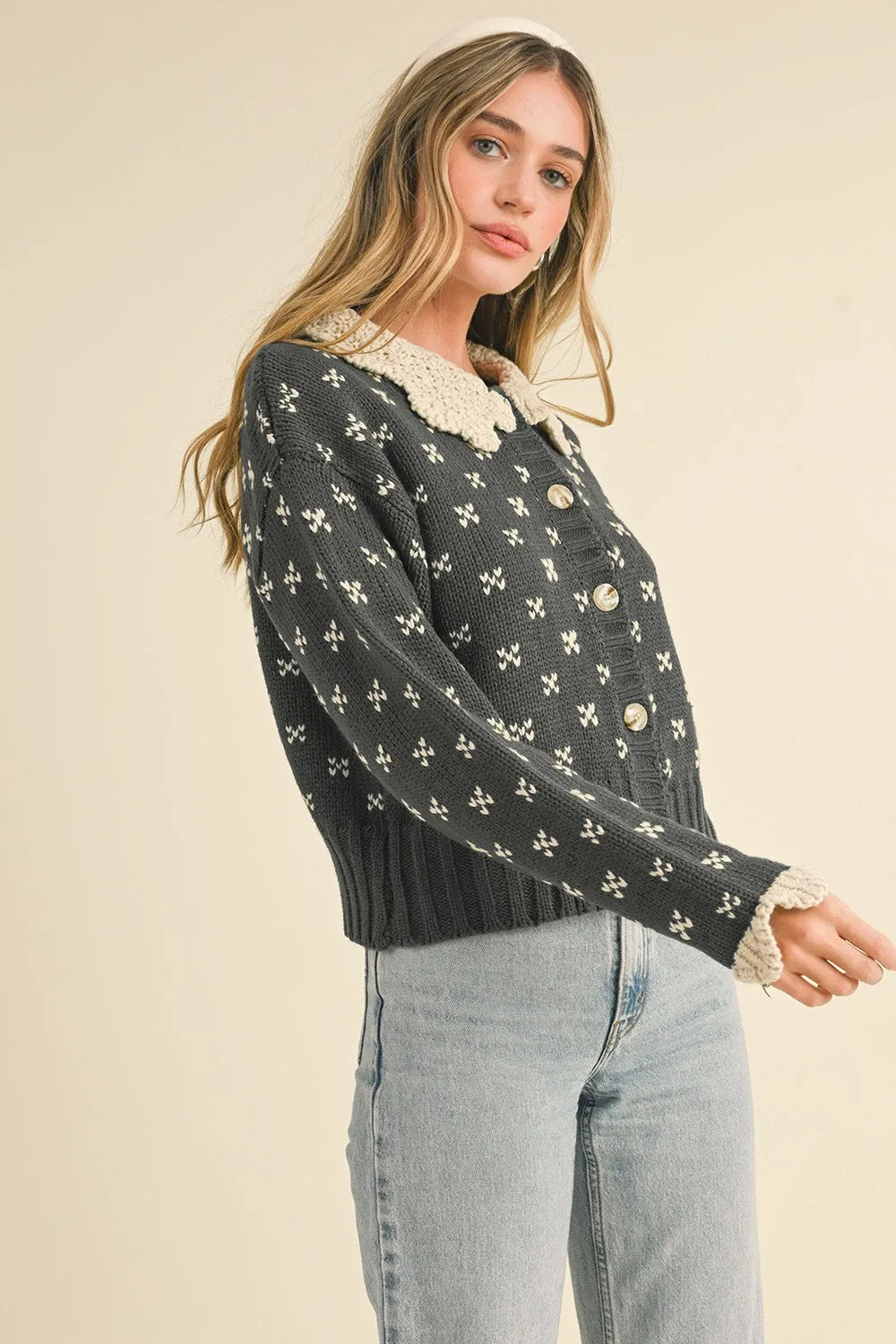 Charcoal Doll Collar Button Up Sweater Cardigan sold by Pinkblush product image thumbnail 3