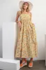 Yellow Floral Square Neck Cut Out Back Tiered Maternity Maxi Dress sold by Pinkblush