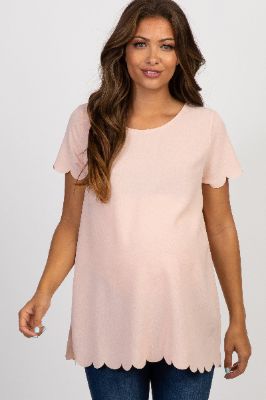 PinkBlush Pink Solid Scalloped Hem Maternity Top sold by Pinkblush