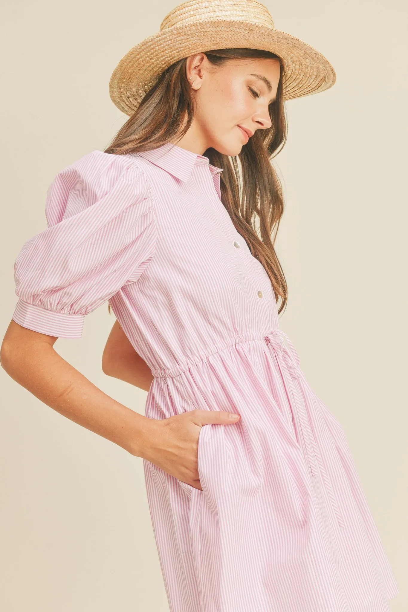 Pink Pin Stripe Striped Button Down Mini Dress sold by Pinkblush product image thumbnail 4