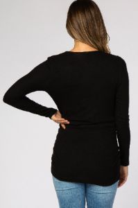 Black Soft Knit Button Shoulder Ruched Side Maternity Top sold by Pinkblush
