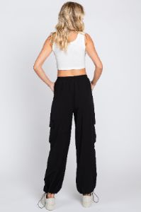 Black Drawstring Waist Cargo Pants sold by Pinkblush
