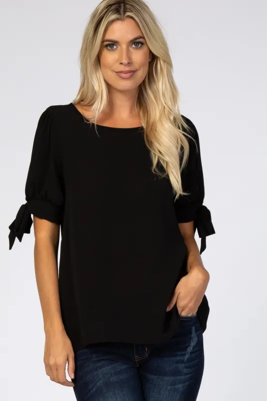 Black Short Tie Sleeve Top sold by Pinkblush