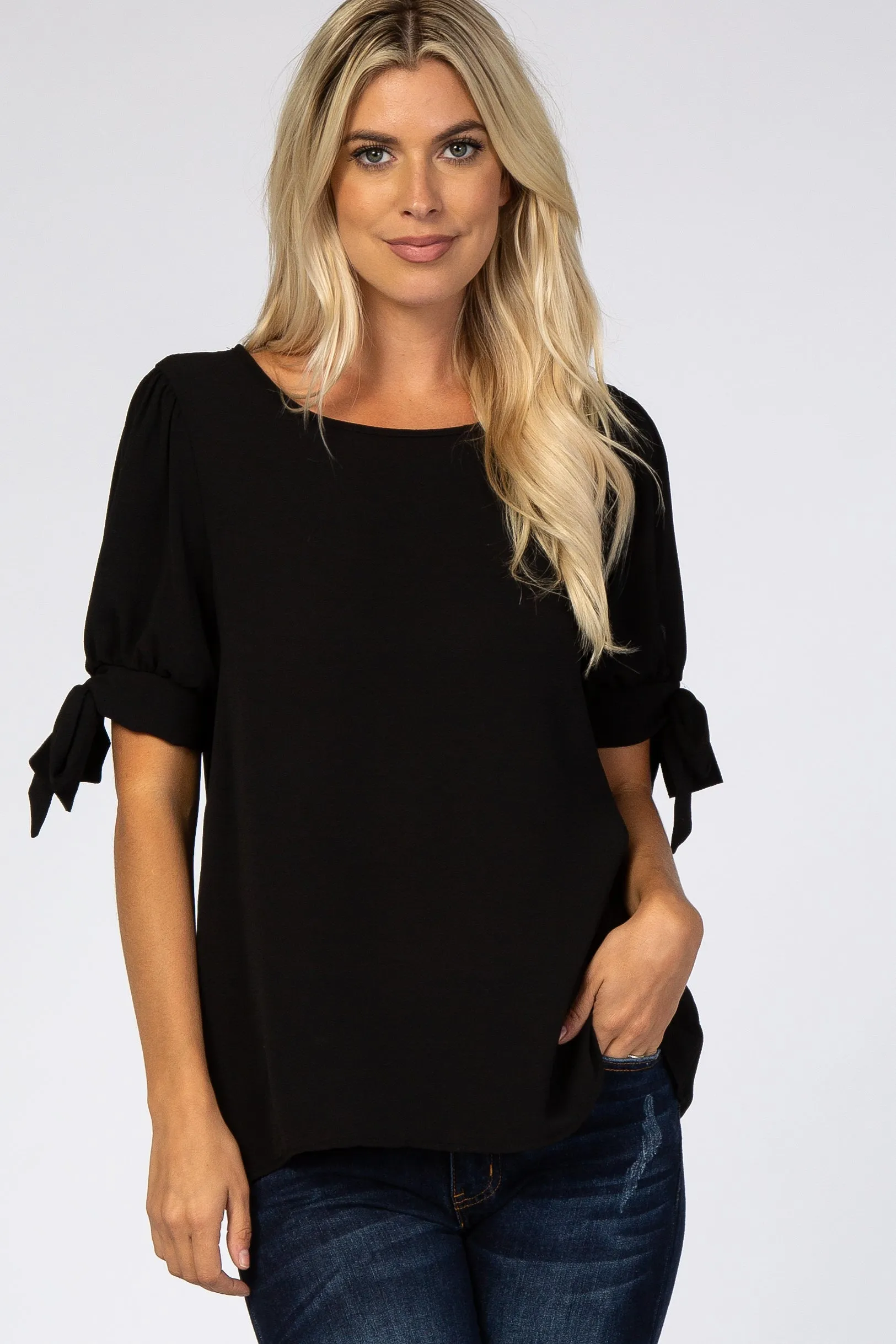 Black Short Tie Sleeve Top sold by Pinkblush