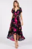 Navy Blue Floral Print Wrap Front V-Neck Hi-Low Midi Dress sold by Pinkblush