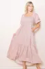 Light Pink Floral Smocked Square Neck Short Puff Sleeve Maternity Midi Dress sold by Pinkblush
