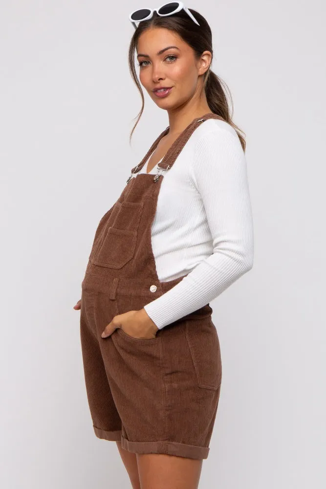 Mocha Corduroy Maternity Short Overalls sold by Pinkblush product image thumbnail 2
