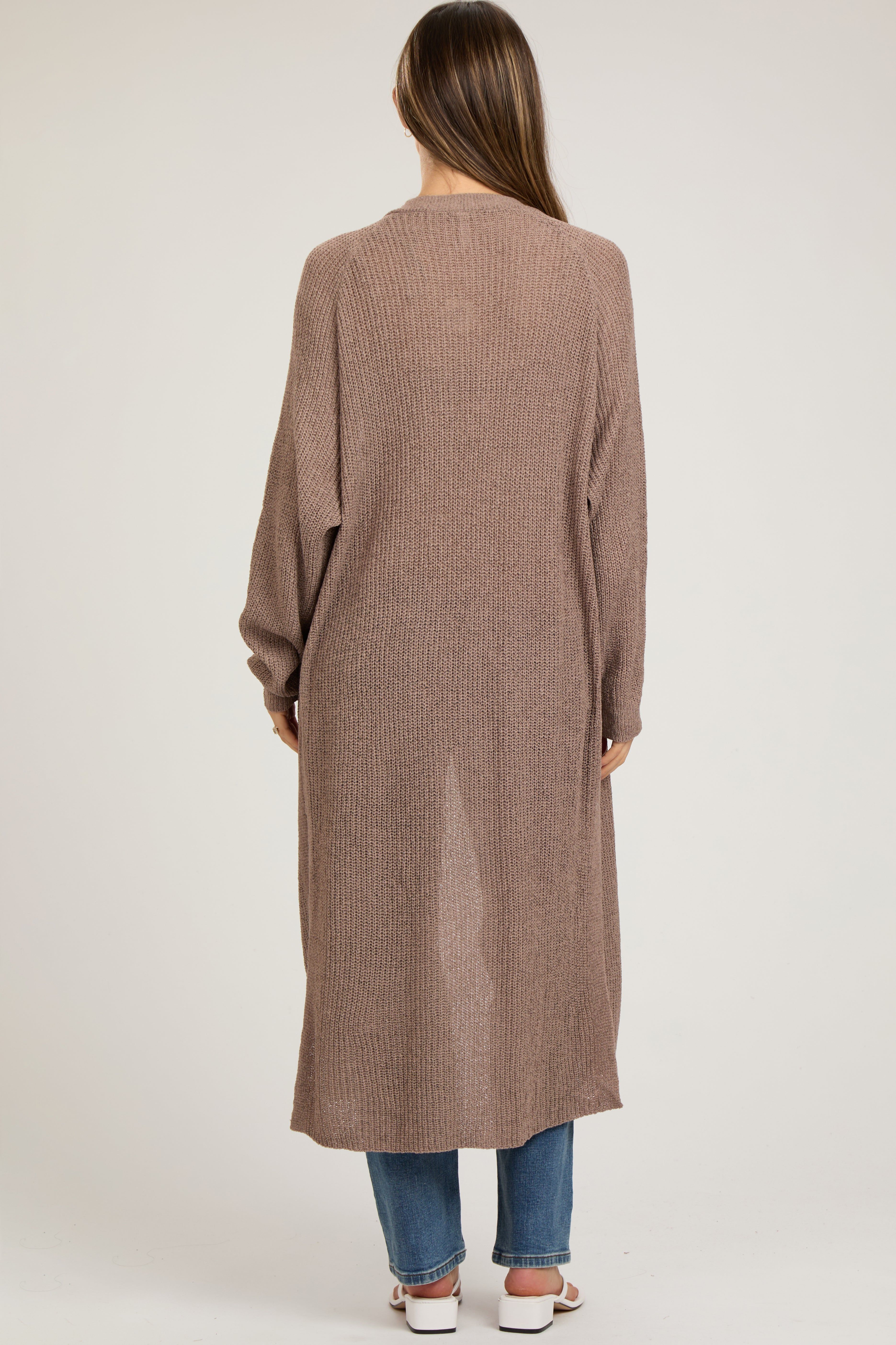 Mocha Knit Side Slit Long Maternity Cardigan sold by Pinkblush product image thumbnail 3