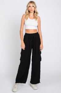 Black Drawstring Waist Cargo Pants sold by Pinkblush