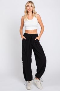 Black Drawstring Waist Cargo Pants sold by Pinkblush