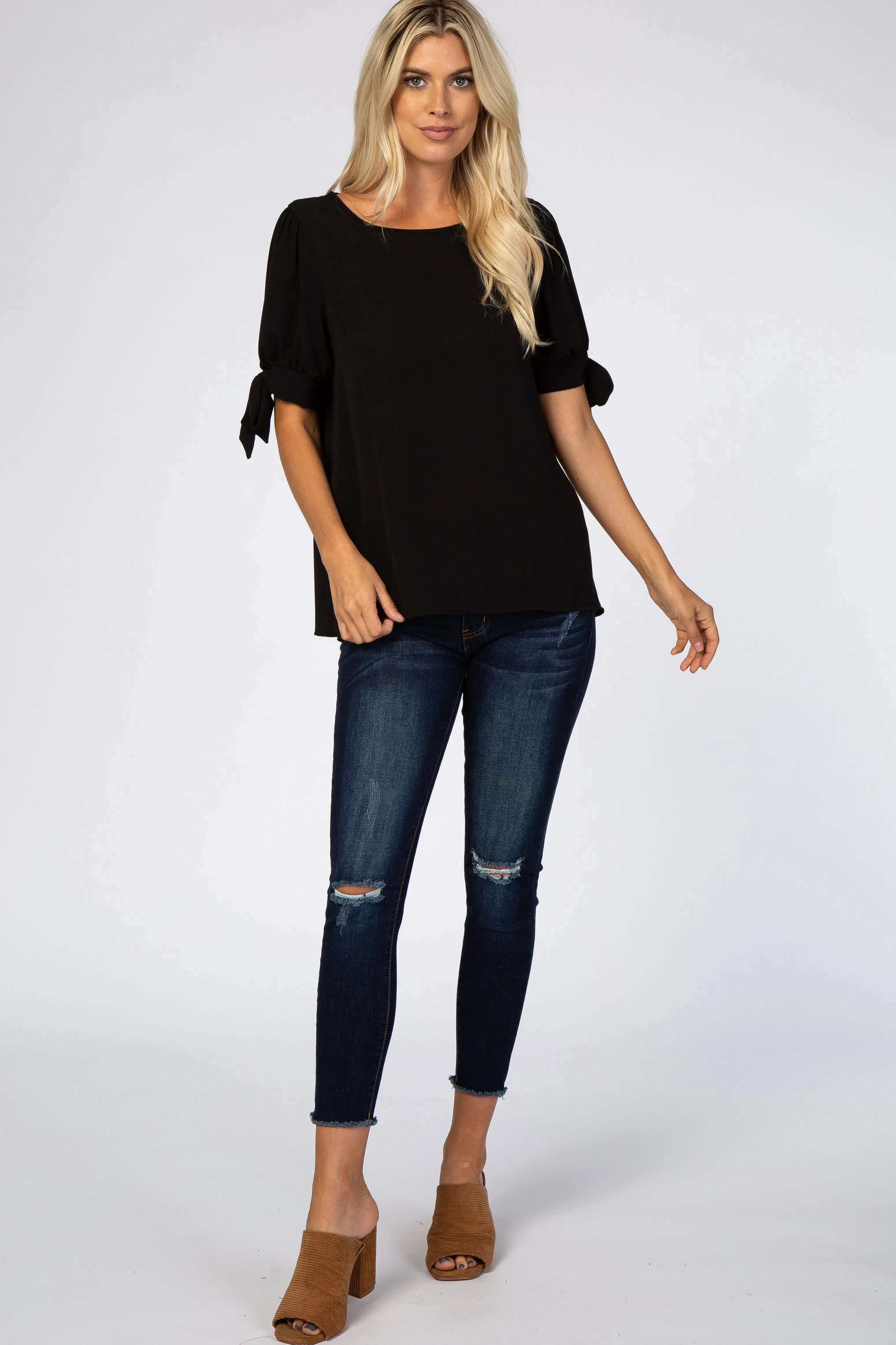 Black Short Tie Sleeve Top sold by Pinkblush product image thumbnail 2