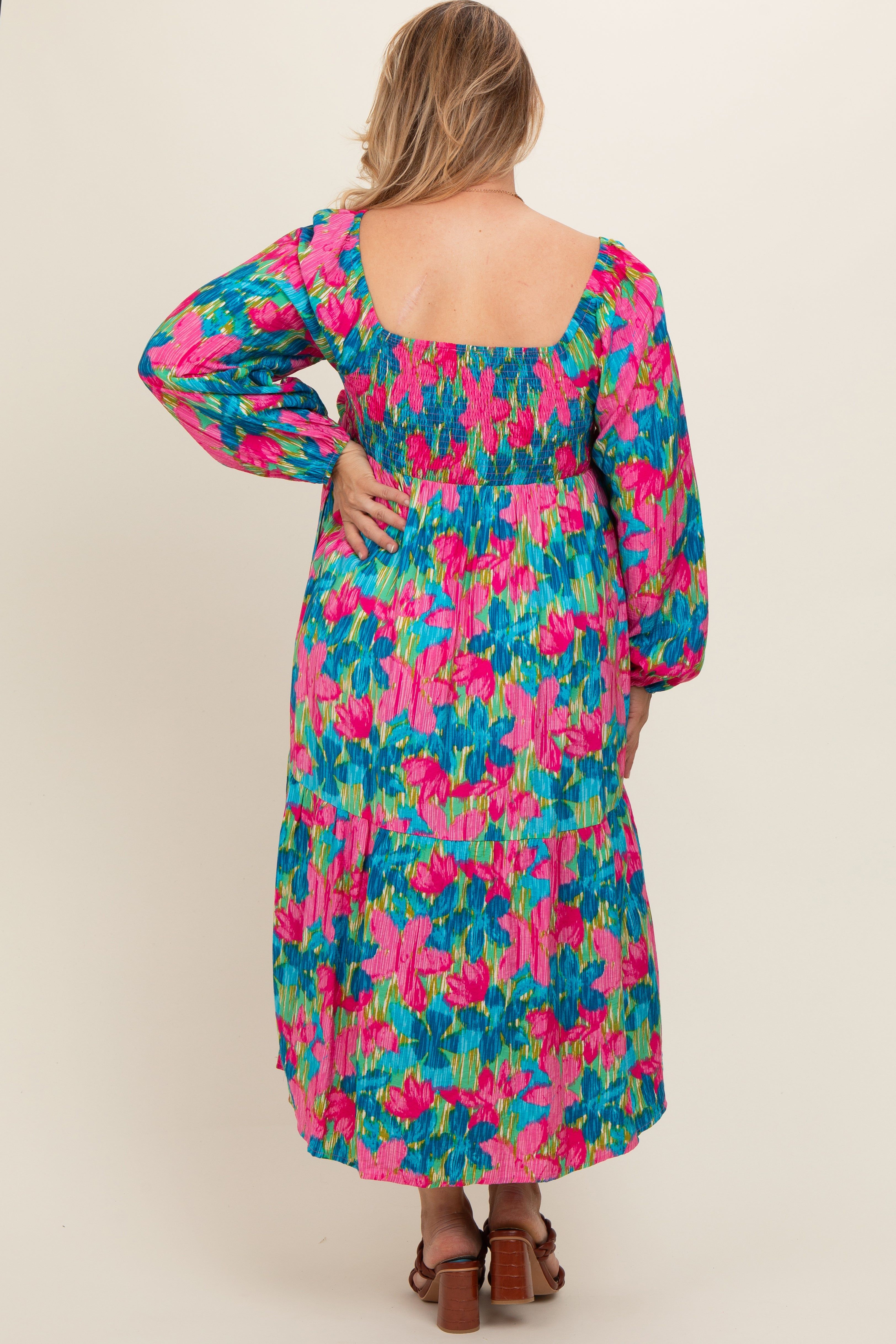 Blue Floral Long Sleeve Maternity Plus Midi Dress sold by Pinkblush product image thumbnail 3