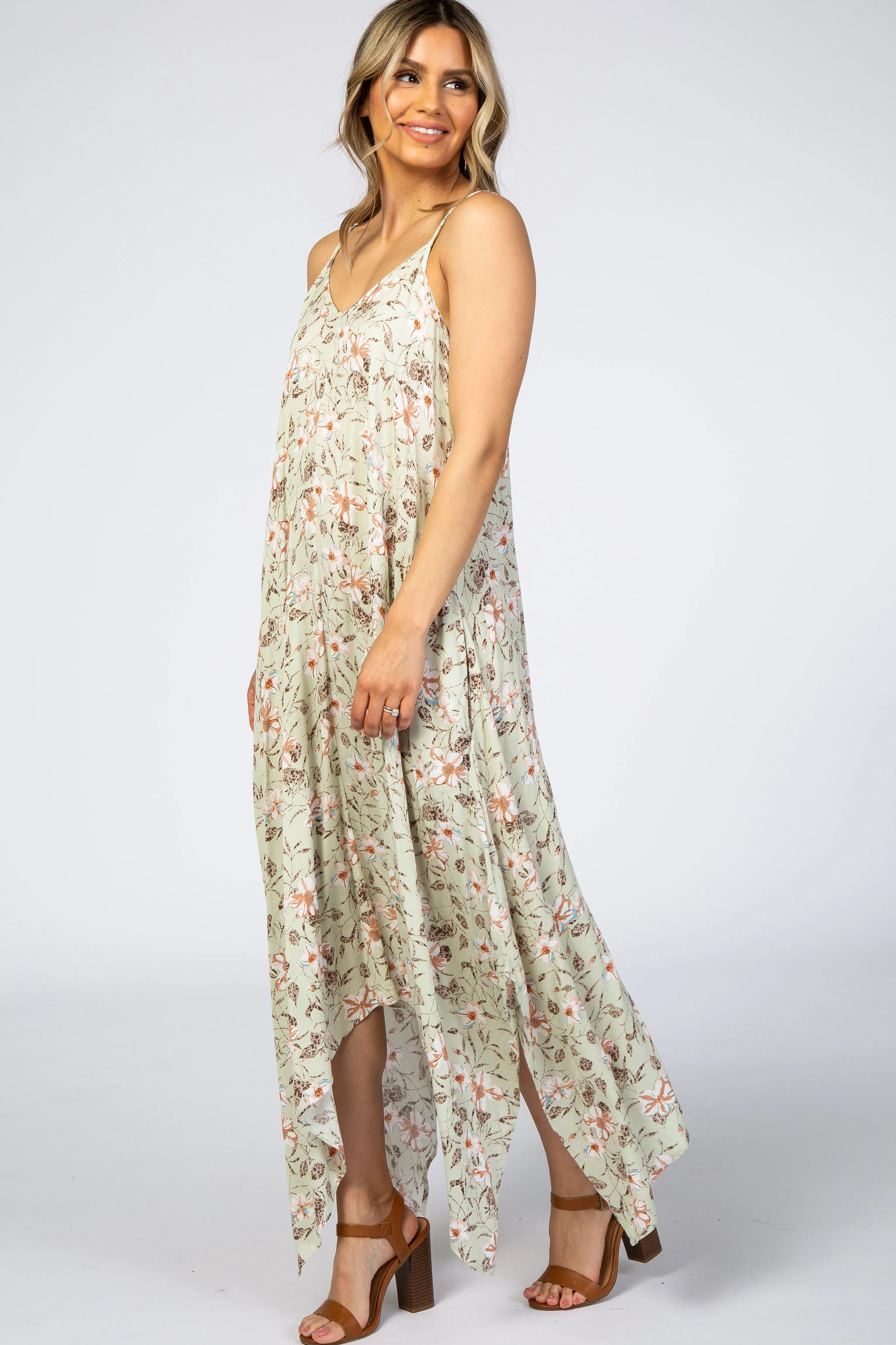 Light Mint Floral Asymmetrical Hem Dress sold by Pinkblush product image thumbnail 2