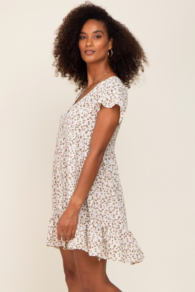 Ivory Floral Button Front Ruffle Dress sold by Pinkblush product image thumbnail 2