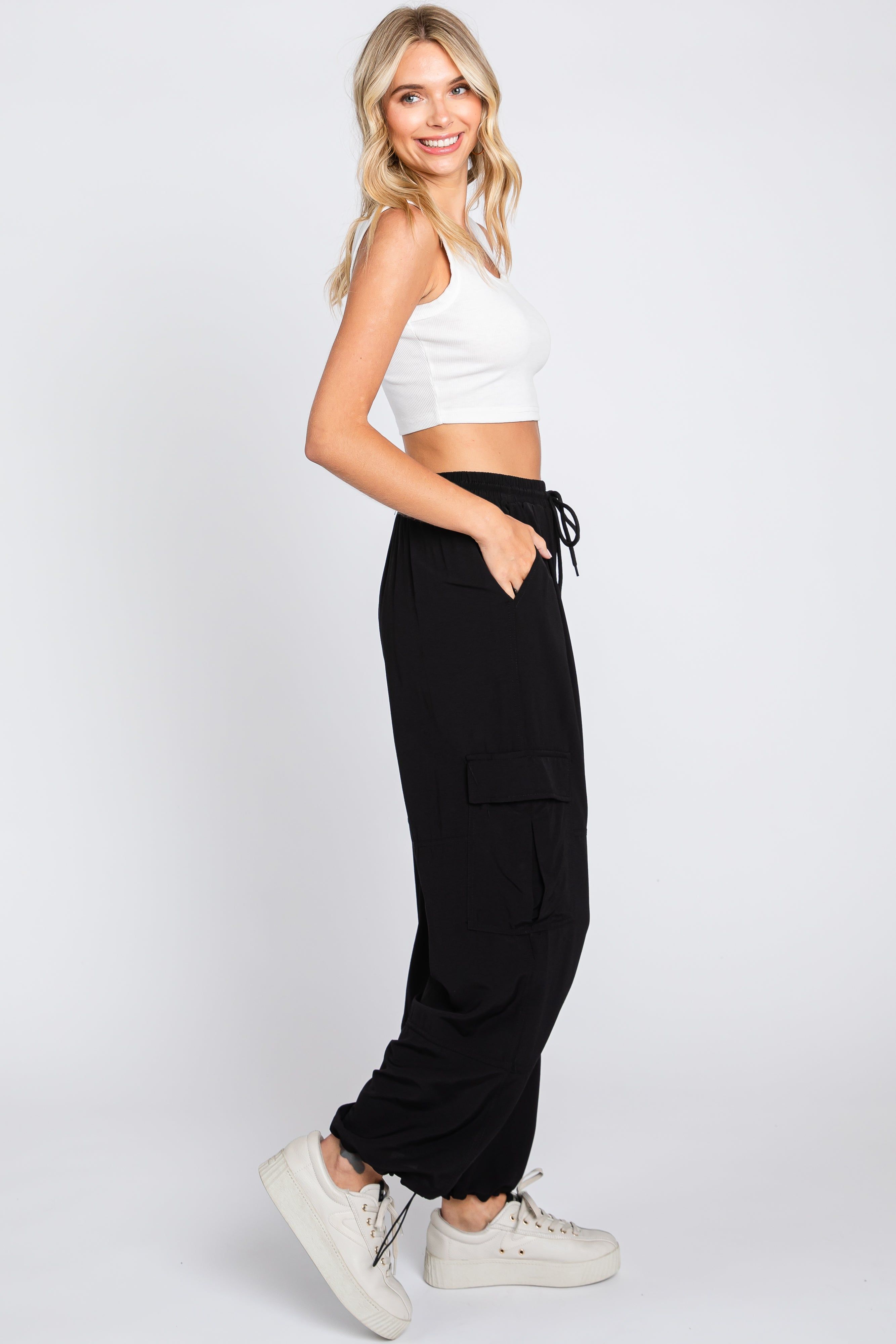 Black Drawstring Waist Cargo Pants sold by Pinkblush product image thumbnail 2