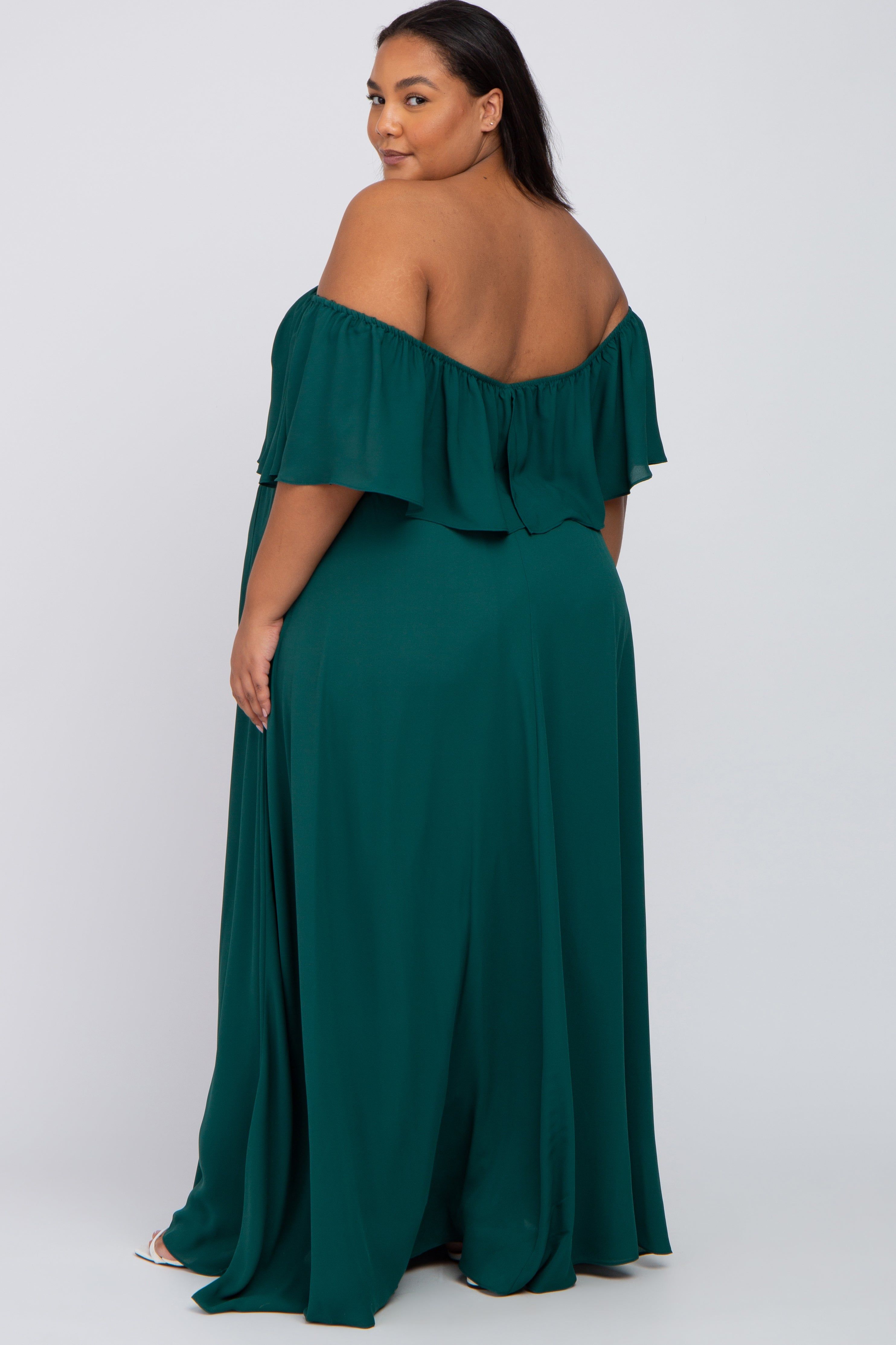 Forest Green Chiffon Off Shoulder Maternity Plus Gown sold by Pinkblush product image thumbnail 3