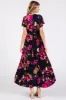 Navy Blue Floral Print Wrap Front V-Neck Hi-Low Midi Dress sold by Pinkblush