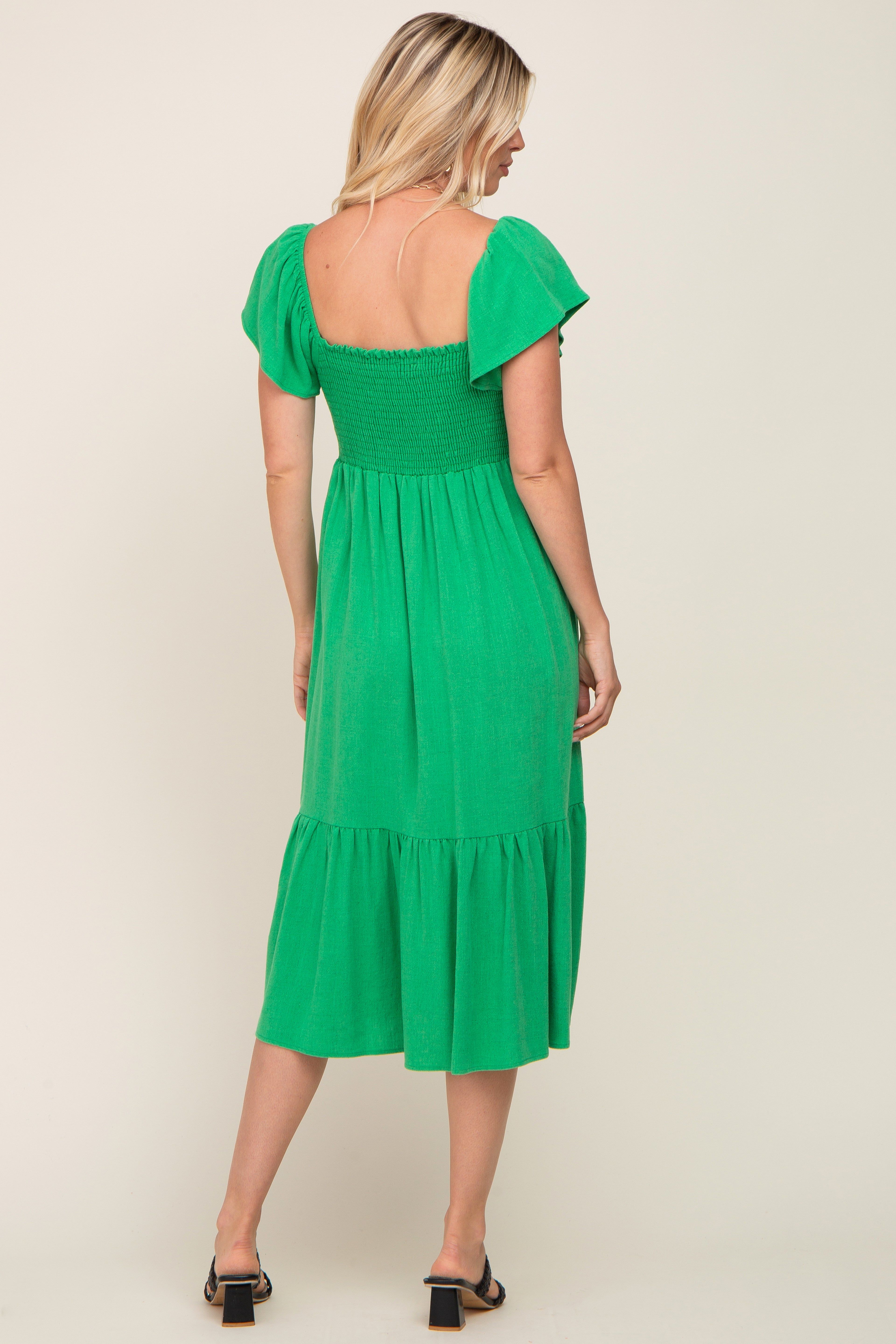 Green Smocked Ruffle Hem Midi Dress sold by Pinkblush product image thumbnail 3